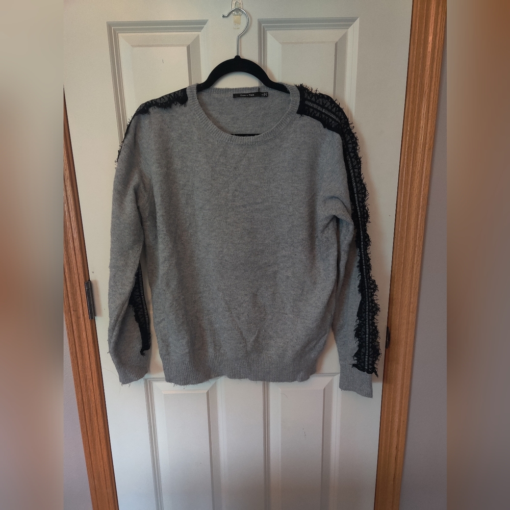 Gray Sweater with Black Lace Detail
